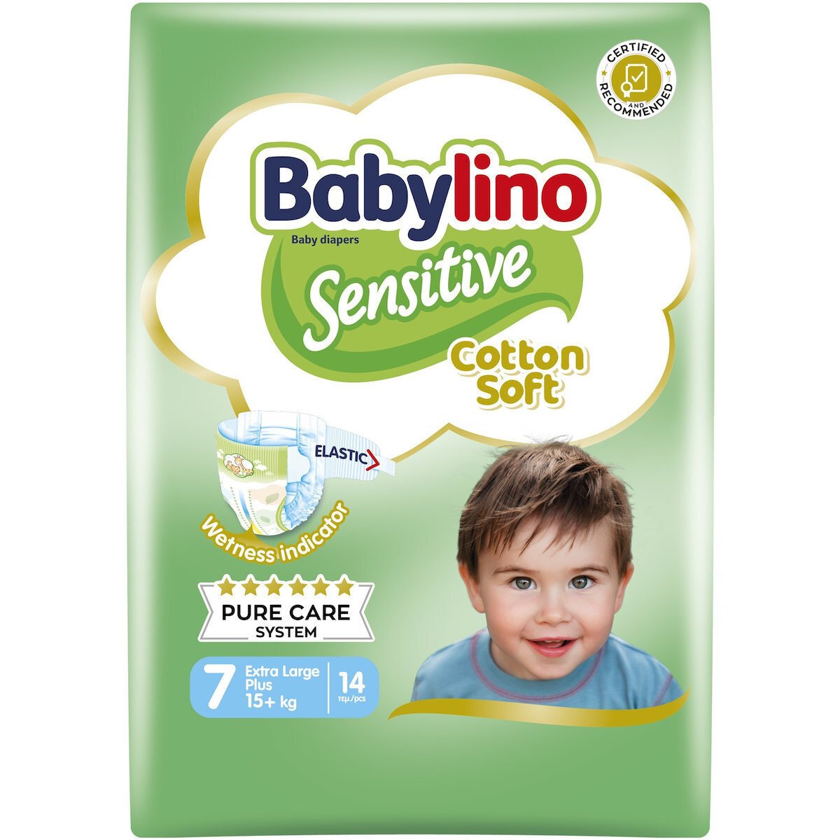 Babylino Sensitive Cotton Soft Πάνες με Αυτοκόλλητο No. 7 για 15+kg 14τμχ