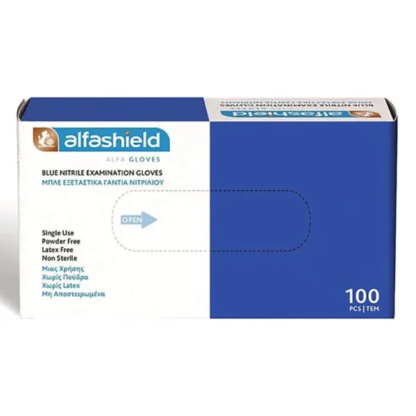 Alfashield Alfa Gloves Γάντια Νιτριλίου Χωρίς Πούδρα σε Μπλε Χρώμα 100τμχ Medium