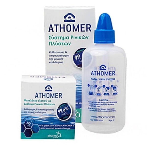 Athomer Nasal Wash System Σύστημα Ρινικών Πλύσεων με 1 Φιάλη, 250ml & Φακελάκια, 2.5gr x 10τεμ