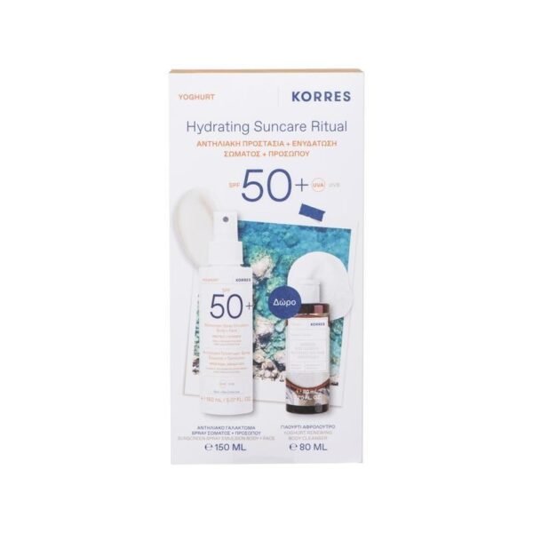 Korres Set Υoghurt Hydrating Suncare Ritual για Αντηλιακή Προστασία & Ενυδάτωση με Yoghurt Suncreen Spray Emulsion SPF50+ Αντηλιακό Γαλάκτωμα Spray Σώματος & Προσώπου 150ml + Δώρο Yoghurt Renewing Body Cleanser Αφρόλουτρο 80ml