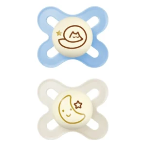 Mam Original Start Night Πιπίλα Σιλικόνης που Λάμπει στο Σκοτάδι Σιέλ-Κρεμ 0-2m, 2τμχ