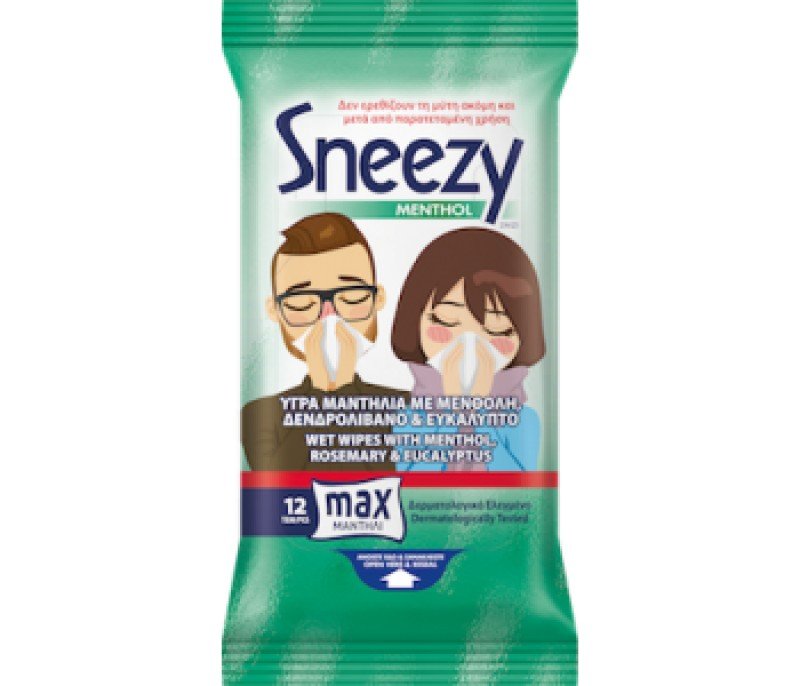Sneezy Menthol Υγρά Μαντηλάκια 12τμχ για το κρυολόγημα