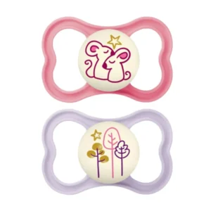 Mam Air Night Ορθοδοντικές Πιπίλες Σιλικόνης 6-16 μηνών Ροζ/Λιλά, 2 τμχ