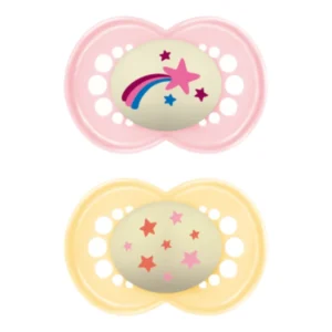 Mam Original Night Πιπίλες Σιλικόνης για 16+ μηνών Ροζ/Κίτρινο, 2 τεμάχια