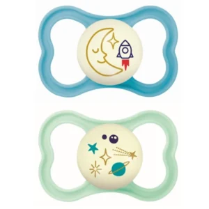 Mam Ορθοδοντικές Πιπίλες Σιλικόνης Air Night για 16+ μηνών Γαλάζιο/Βεραμάν, 2 τεμάχια