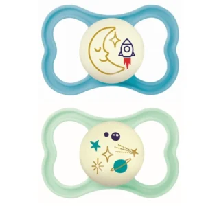 Mam Air Night Ορθοδοντικές Πιπίλες Σιλικόνης 6-16 μηνών Γαλάζιο/Βεραμάν, 2 τεμάχια