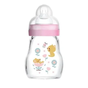 Mam Γυάλινο Μπιμπερό Feel Good με Θηλή Σιλικόνης για 0+ μηνών Ροζ 170ml