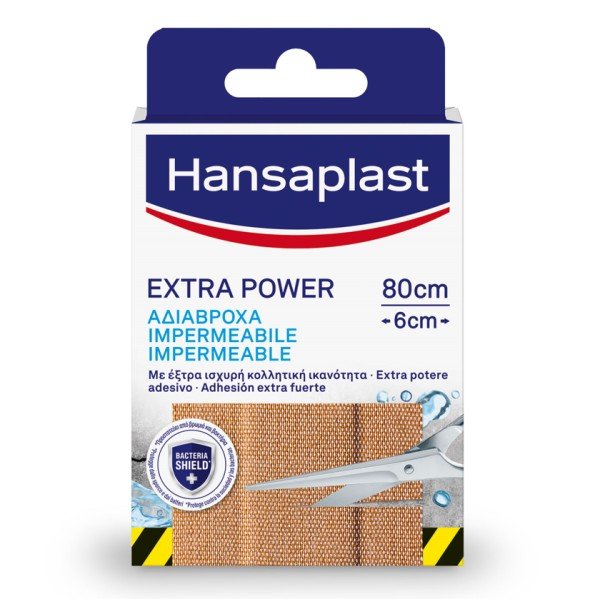 Hansaplast Extra Power 10x6cm, Αδιάβροχα Επιθέματα, με έξτρα κολλητική ικανότητα, με τεχνολογία HI-DRY TEX, 8 τμχ
